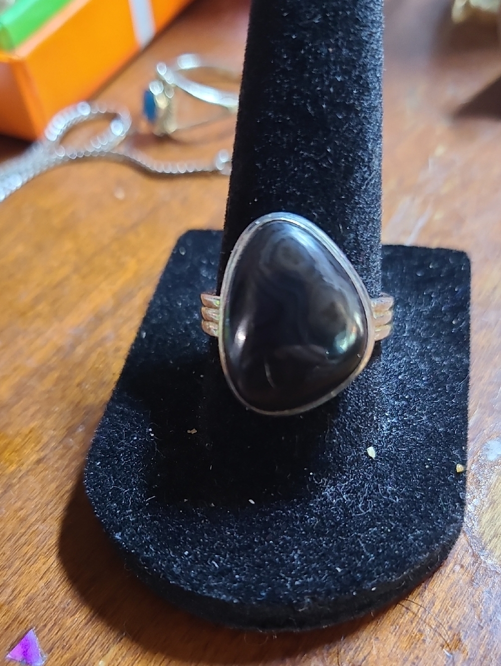 Sterling Silver Black Agate Teardrop Ring - Elegant Women's Jewelry